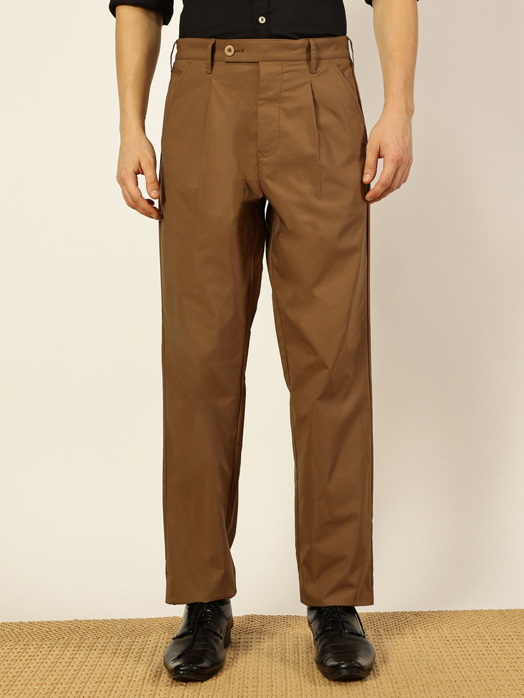 Thomas Scott Men Brown Smart Pleated Korean Pant