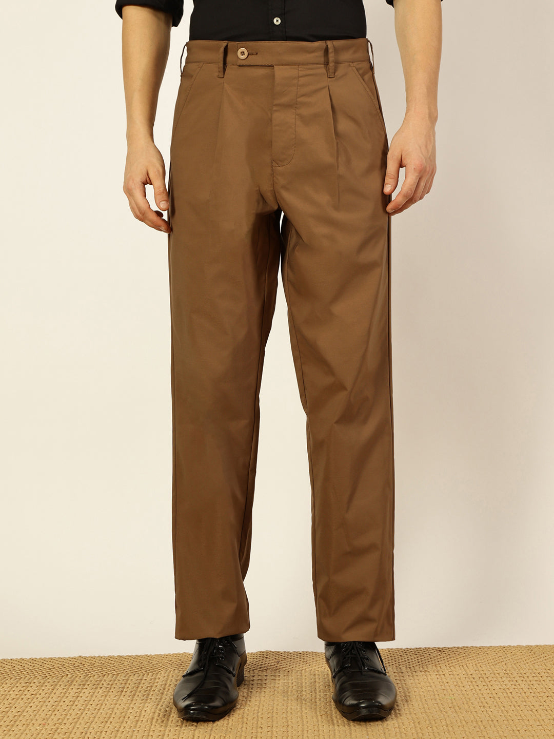 Thomas Scott Men Brown Smart Pleated Korean Pant