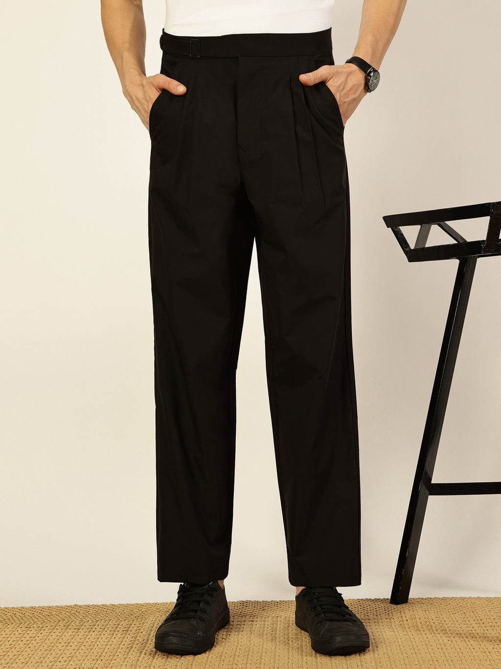 Thomas Scott Men Black Smart Pleated Trousers