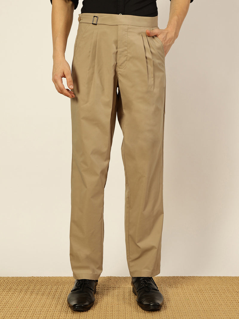 Thomas Scott Men Beige Smart Pleated Regular Trousers