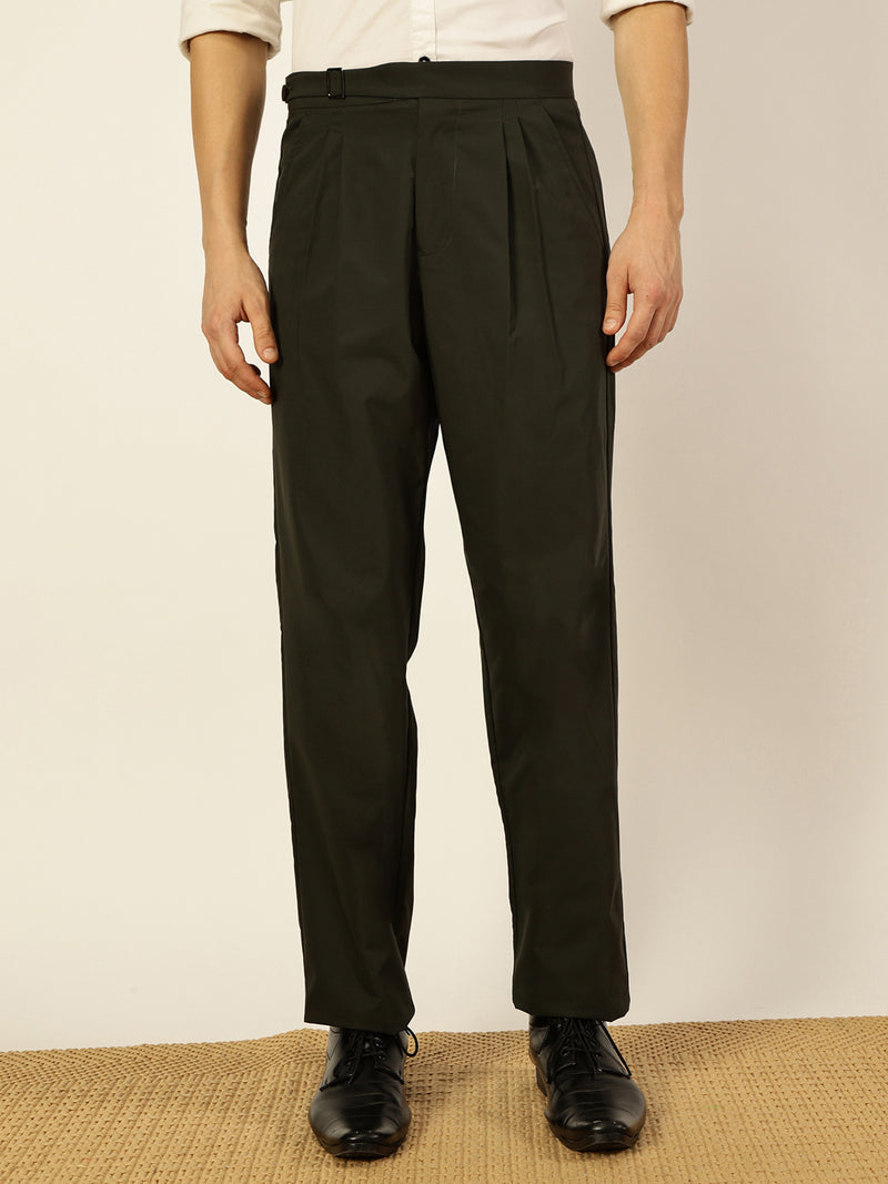 Thomas Scott Men Olive Smart Regular Fit Pleated Trousers