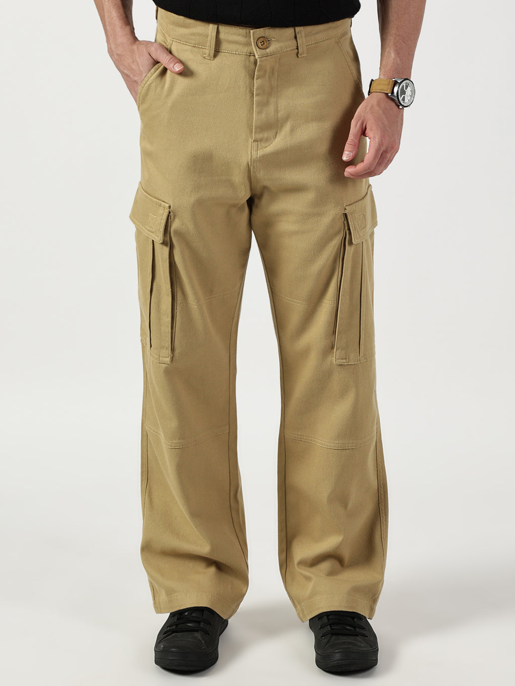 Thomas Scott Men Beige Relaxed Cargos Trousers