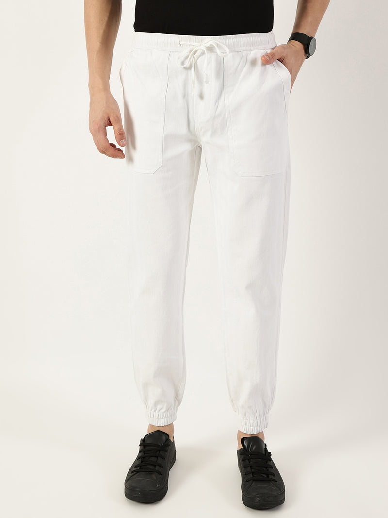 Thomas Scott Men White Smart Easy Wash Joggers Trousers