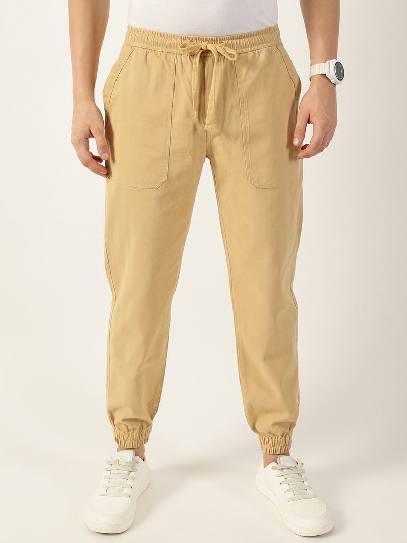 Thomas Scott Men Beige Smart Easy Wash Joggers Trousers