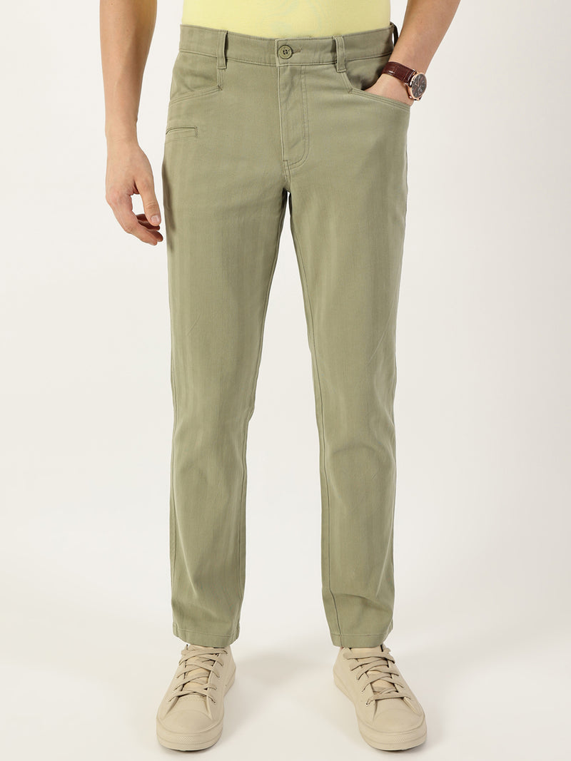 Thomas Scott Men Olive Smart Easy Wash Chinos Trousers