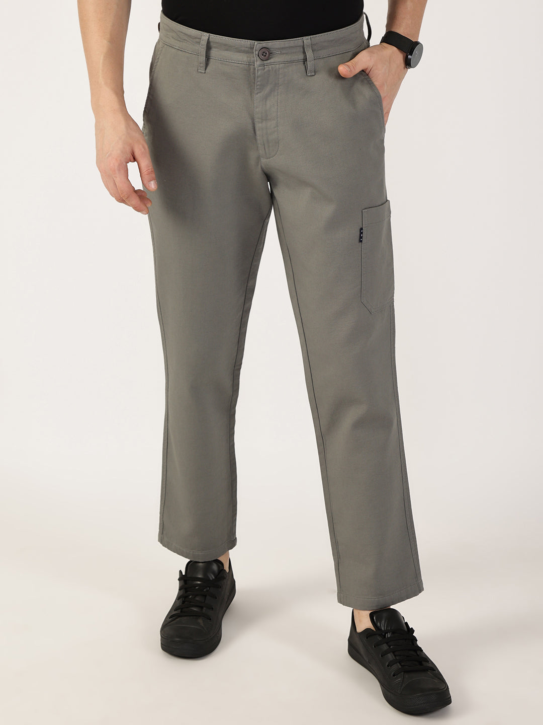 Thomas Scott Men DarkGrey Smart Regular Fit Mid-Rise Chinos Trousers