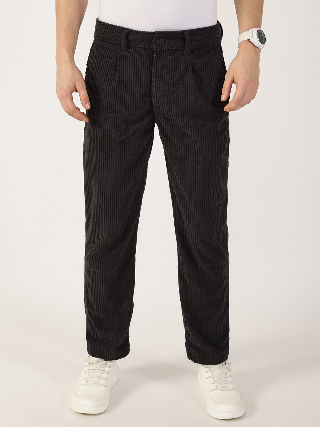 Thomas Scott Men Grey Striped Smart Chinos Trousers