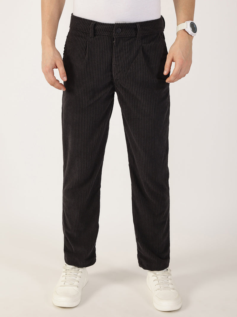 Thomas Scott Men Grey Striped Smart Chinos Trousers