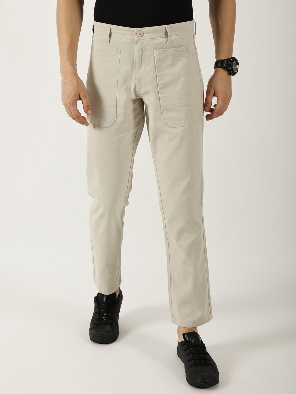 Thomas Scott Men Light Grey Smart Straight Fit Easy Wash Trousers