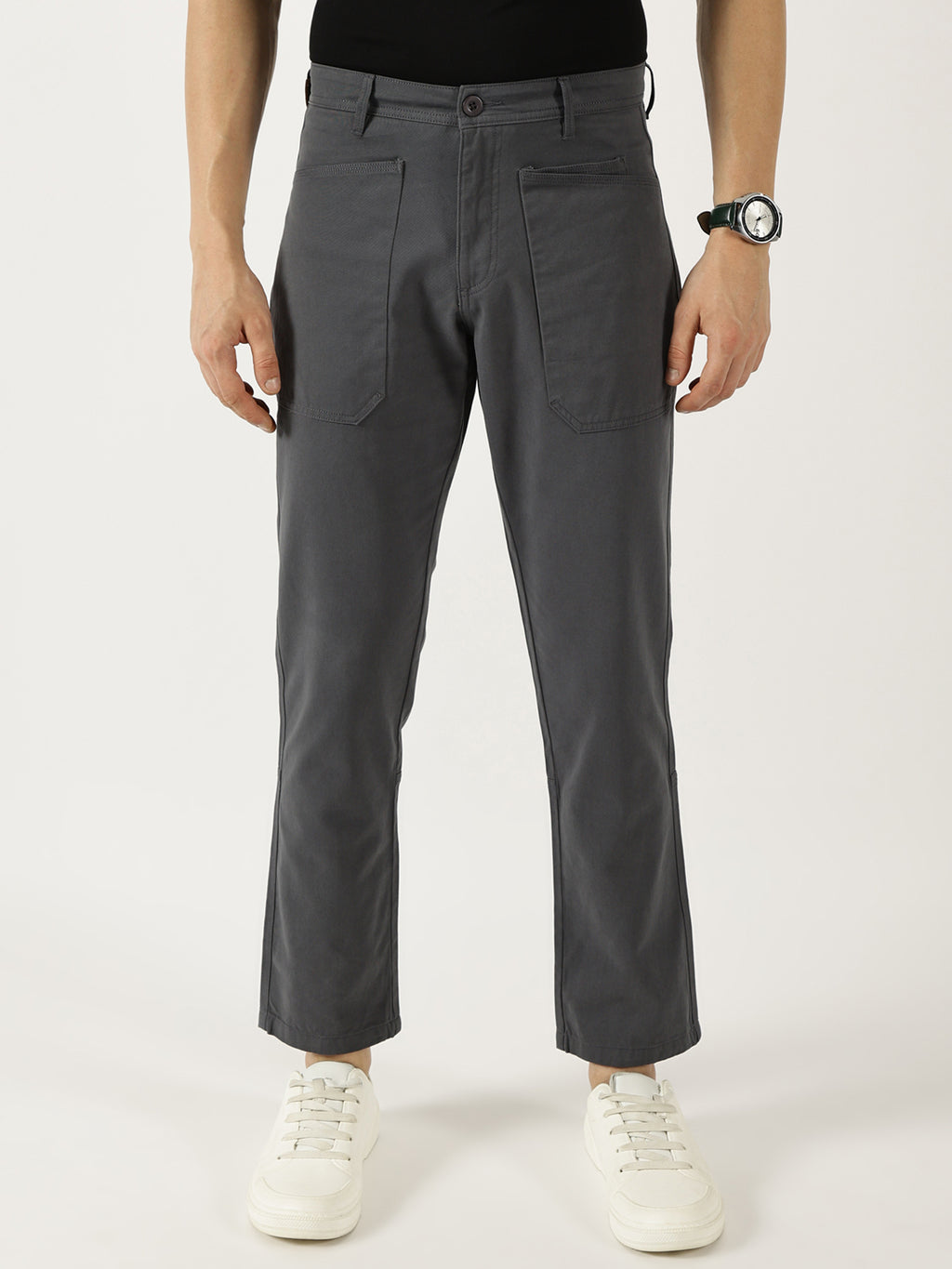 Thomas Scott Men Mid Blue Smart Straight Fit Easy Wash Trousers