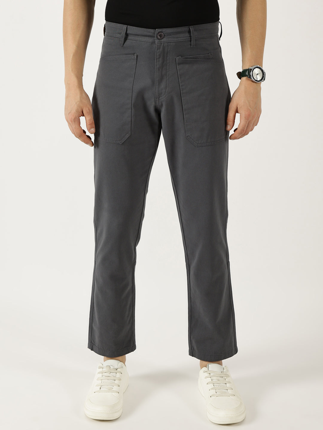 Thomas Scott Men Mid Blue Smart Straight Fit Easy Wash Trousers
