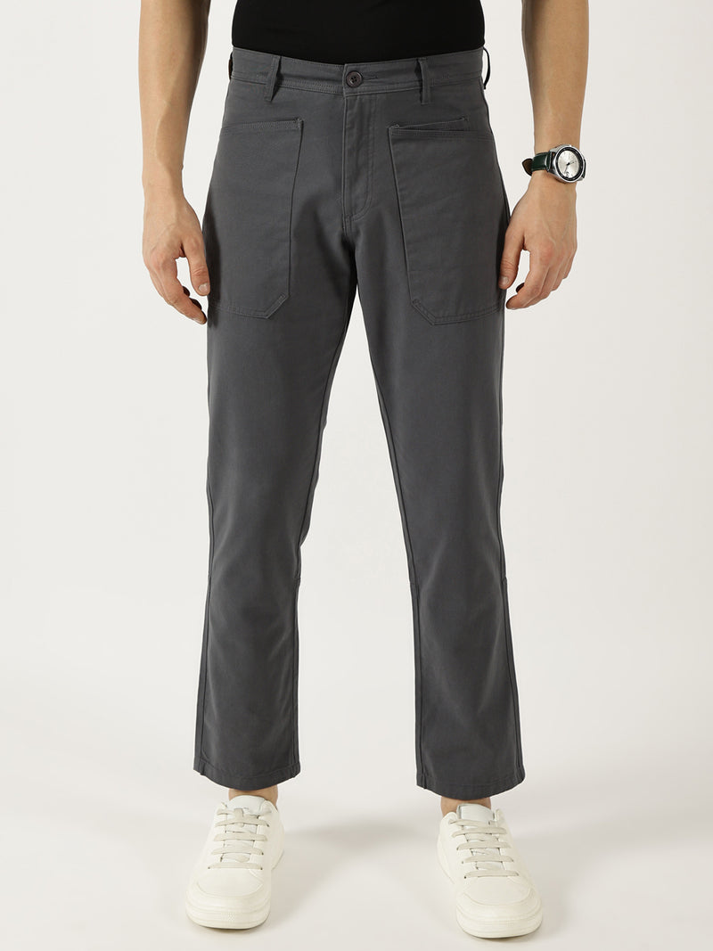 Thomas Scott Men Mid Blue Smart Straight Fit Easy Wash Trousers