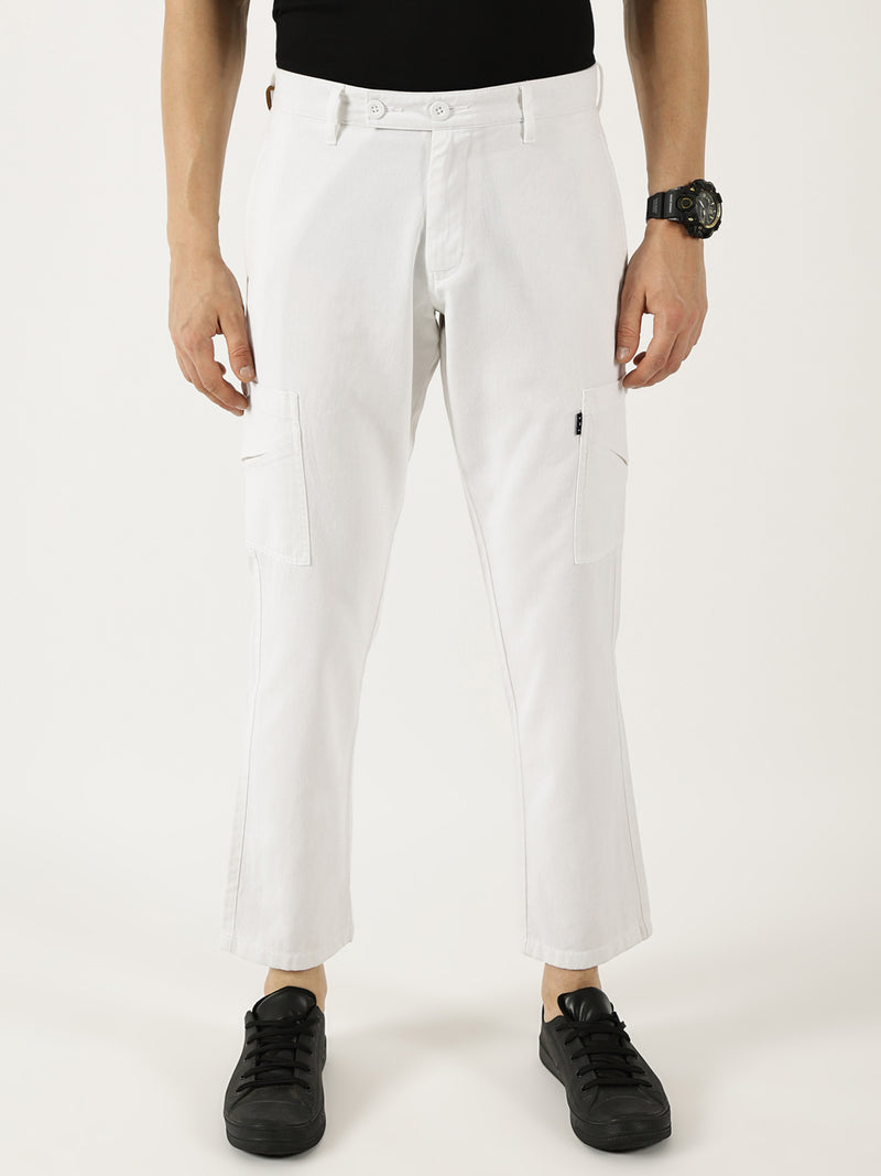 Thomas Scott Men White Pure Cotton Smart Mid-Rise Straight Fit Easy Wash Cargos