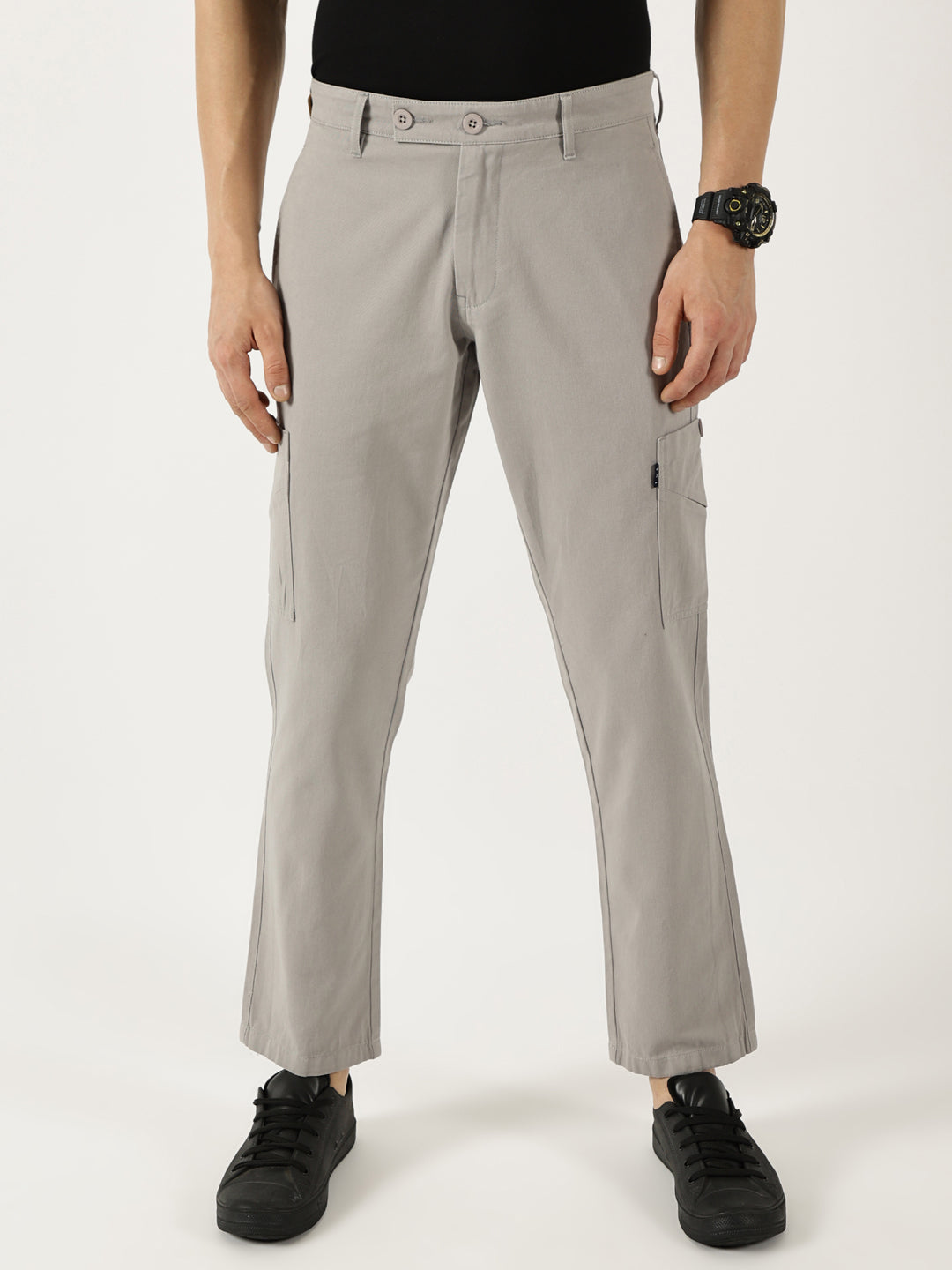 Thomas Scott Men St.Grey Smart Pure Cotton Mid-Rise Straight Fit Easy Wash Trousers