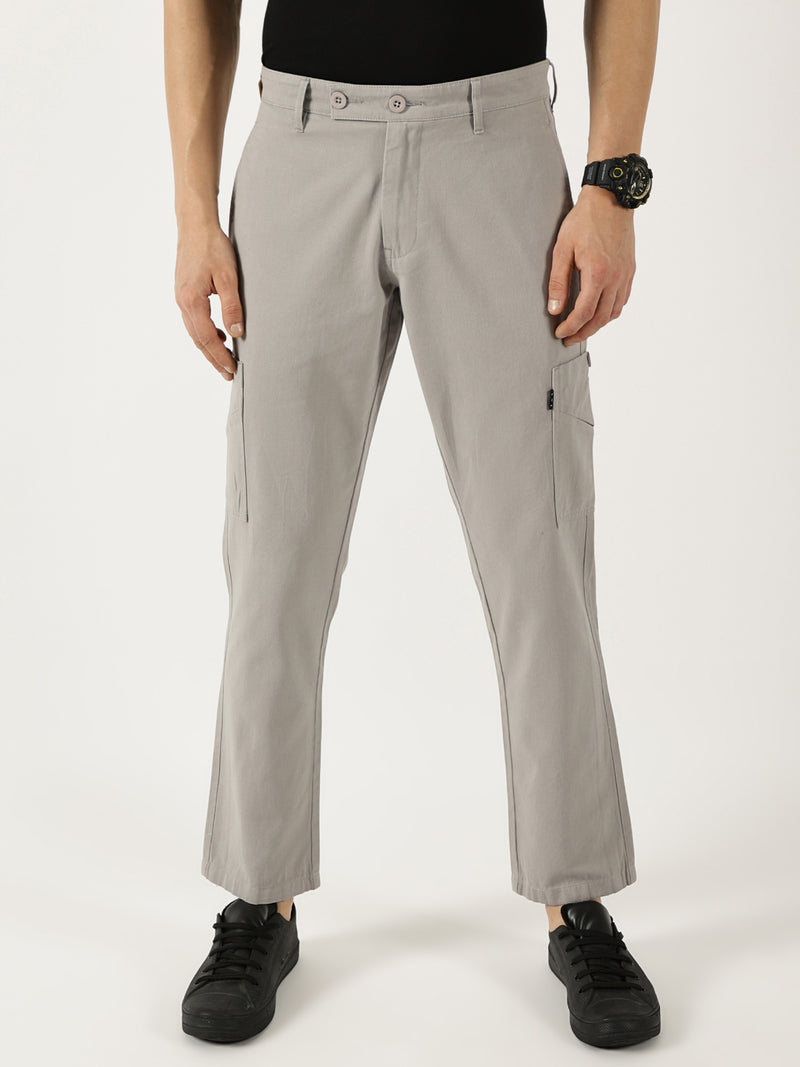 Thomas Scott Men St.Grey Smart Pure Cotton Mid-Rise Straight Fit Easy Wash Trousers
