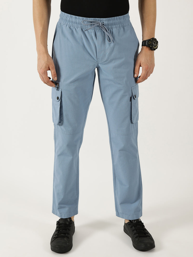 Thomas Scott Men Blue Smart Fit Straight Fit Mid-Rise Cargos Trousers