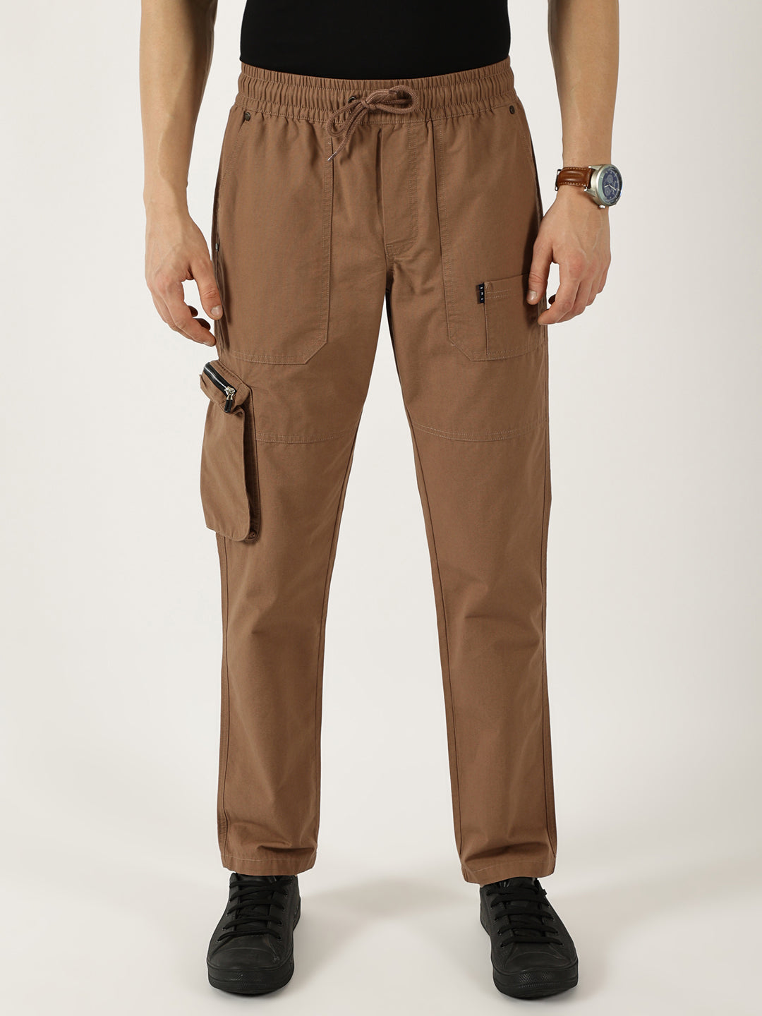 Thomas Scott Men Rust Smart Regular Fit Mid-Rise Easy Wash Cotton Cargos