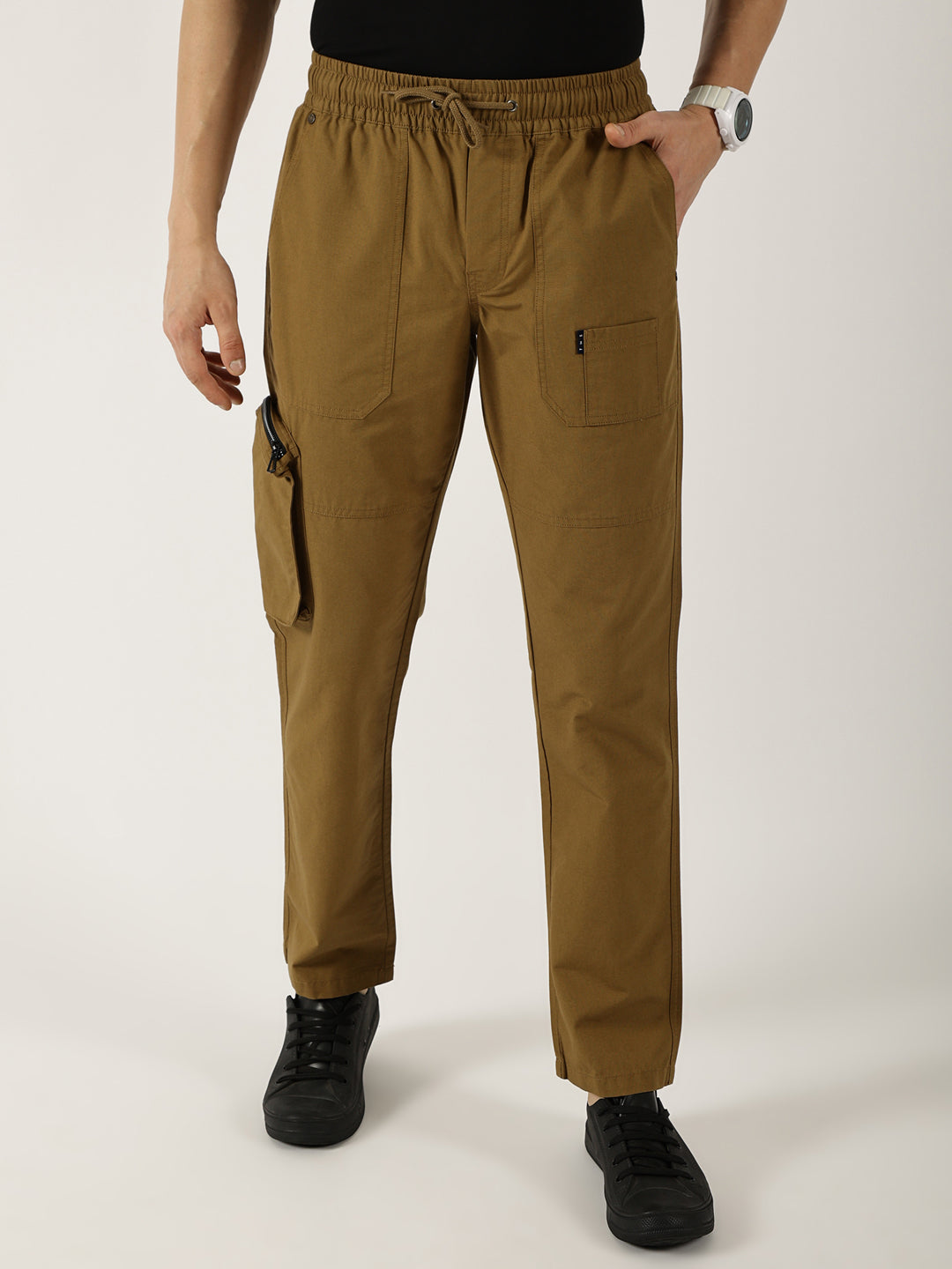 Thomas Scott Men Brown Smart Regular Fit Mid-Rise Easy Wash Cotton Cargos