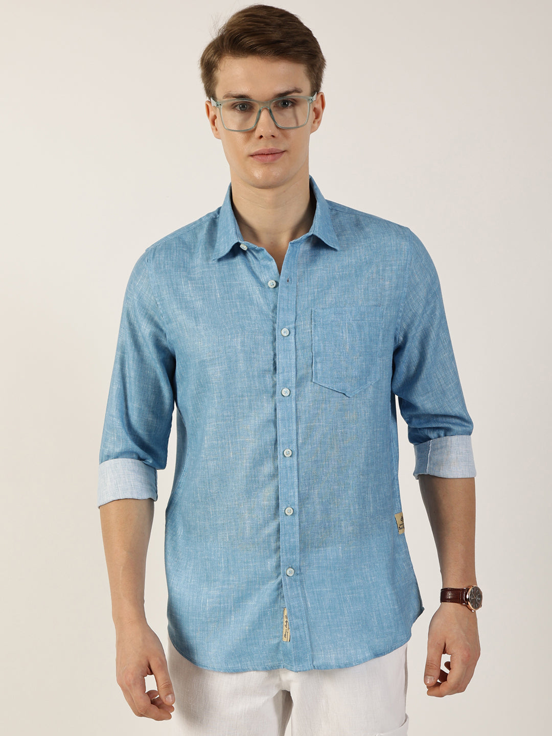 Thomas Scott Men Blue Premium Slim Fit Opaque Casual Shirt