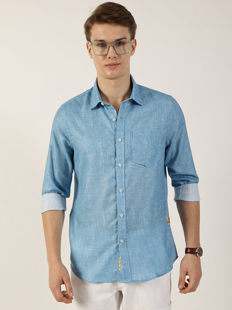 Thomas Scott Men Blue Premium Slim Fit Opaque Casual Shirt