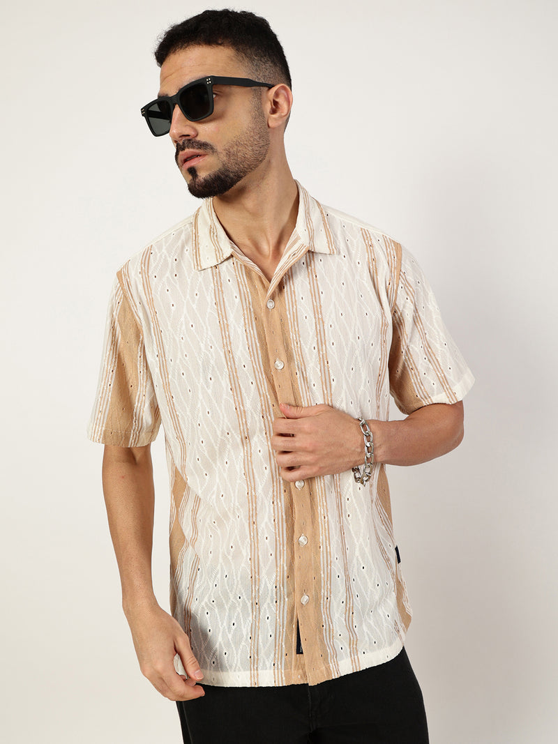 Thomas Scott Men Premium Slim Fit Semi Sheer Striped Casual Shirt