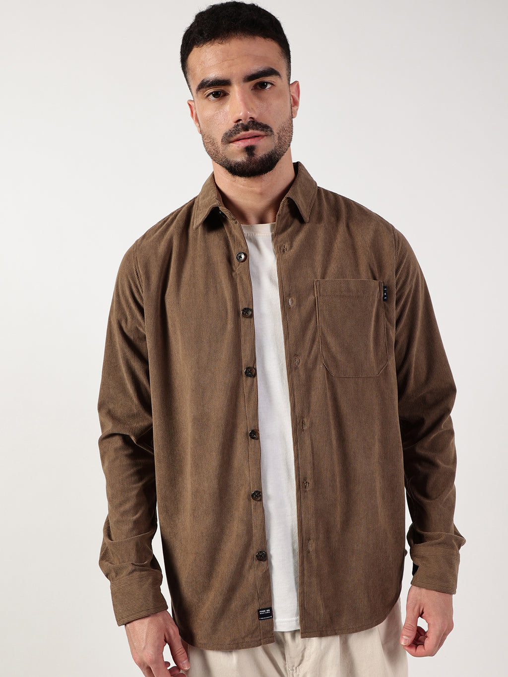Thomas Scott Men Brown Premium Spread Collar Textured Relaxed Fit Casual Shirt