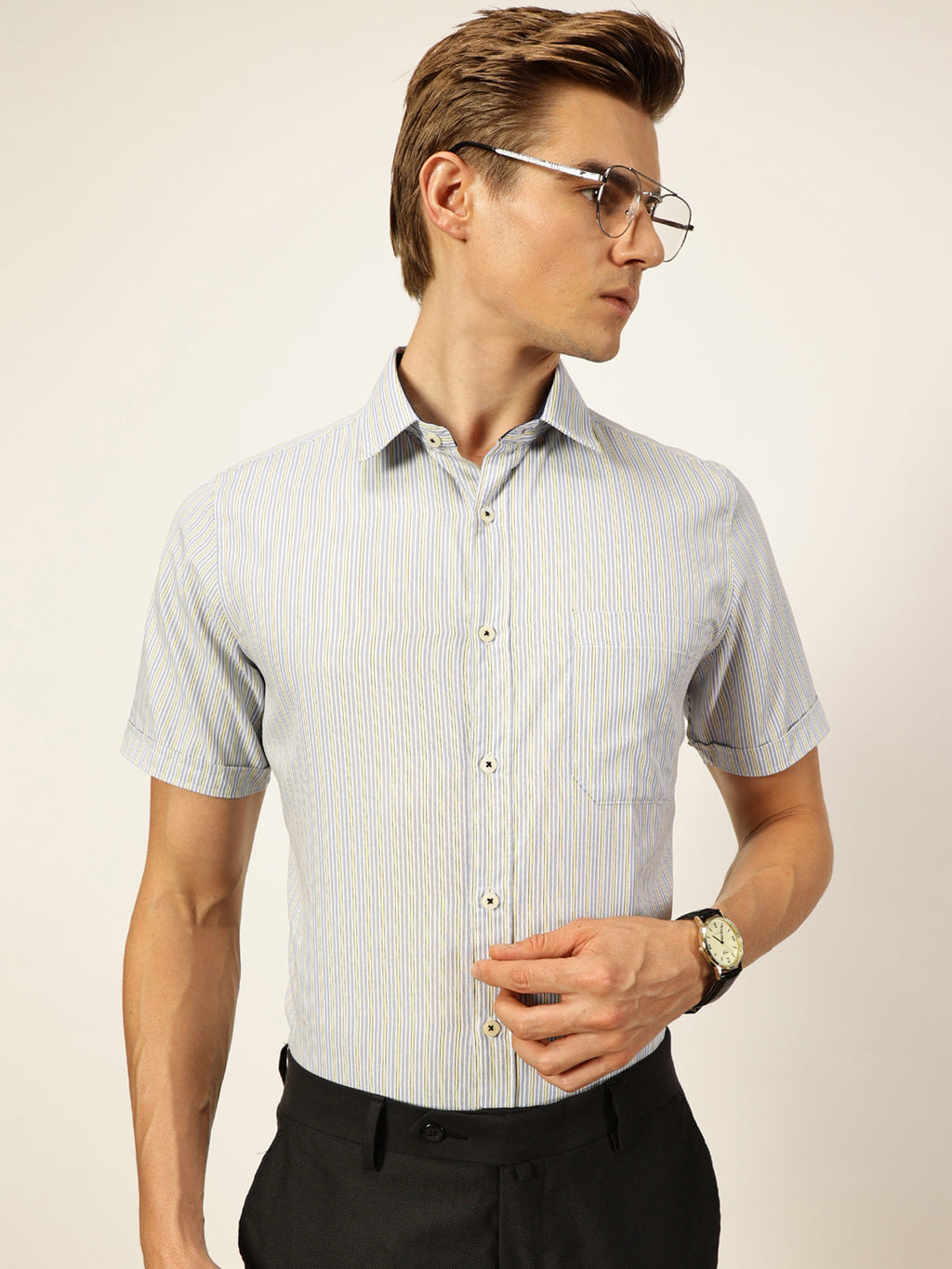 Thomas Scott Men Smart Pinstripes Opaque Striped Formal Shirt