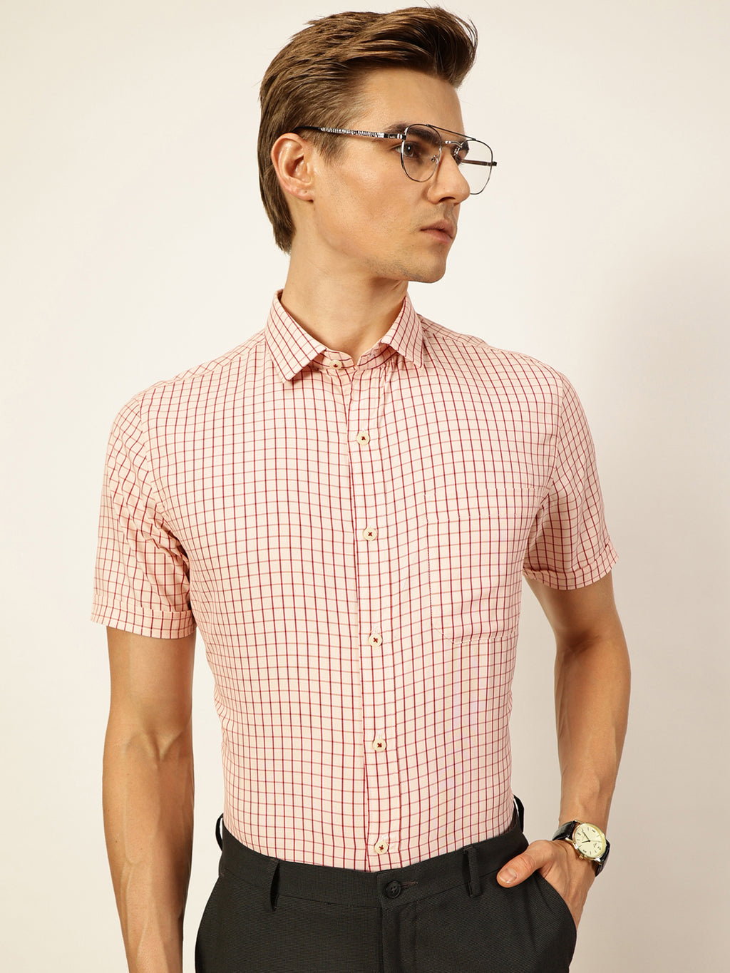 Thomas Scott Men Smart Gingham Checks Opaque Checked Formal Shirt