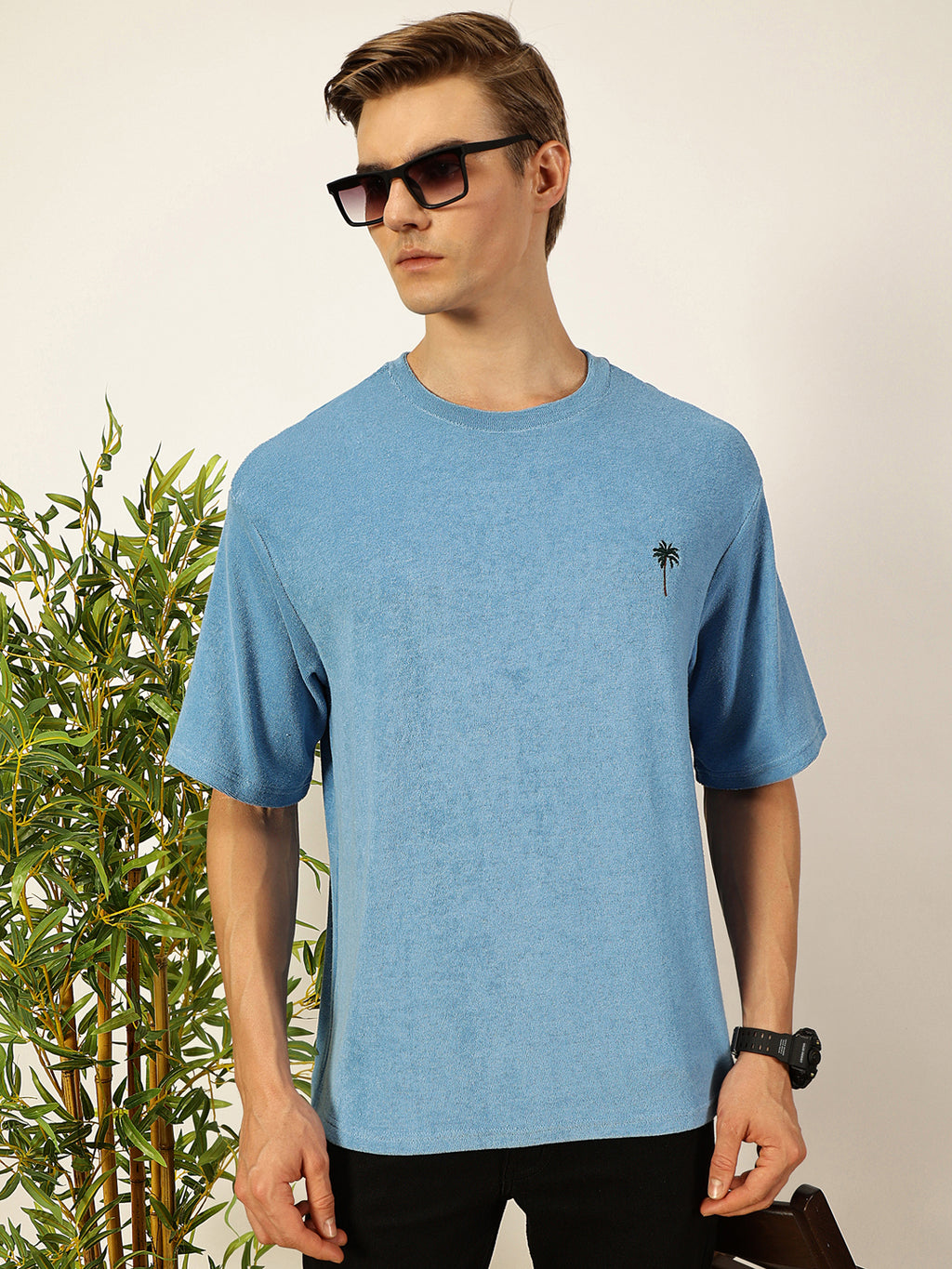 Thomas Scott Men Solid Round Neck Oversized Casual T-shirt