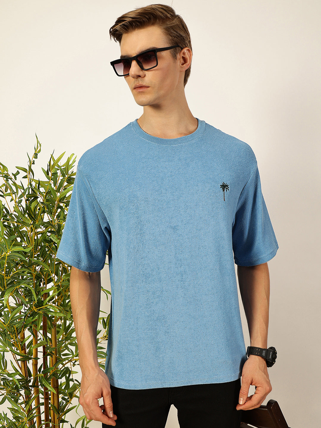 Thomas Scott Men Solid Round Neck Oversized Casual T-shirt