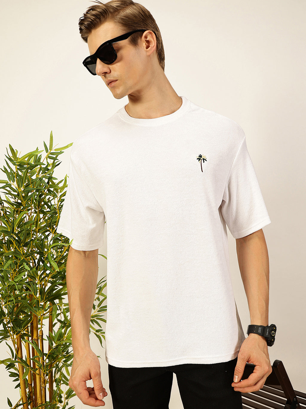 Thomas Scott Men Solid Round Neck Oversized Casual T-shirt