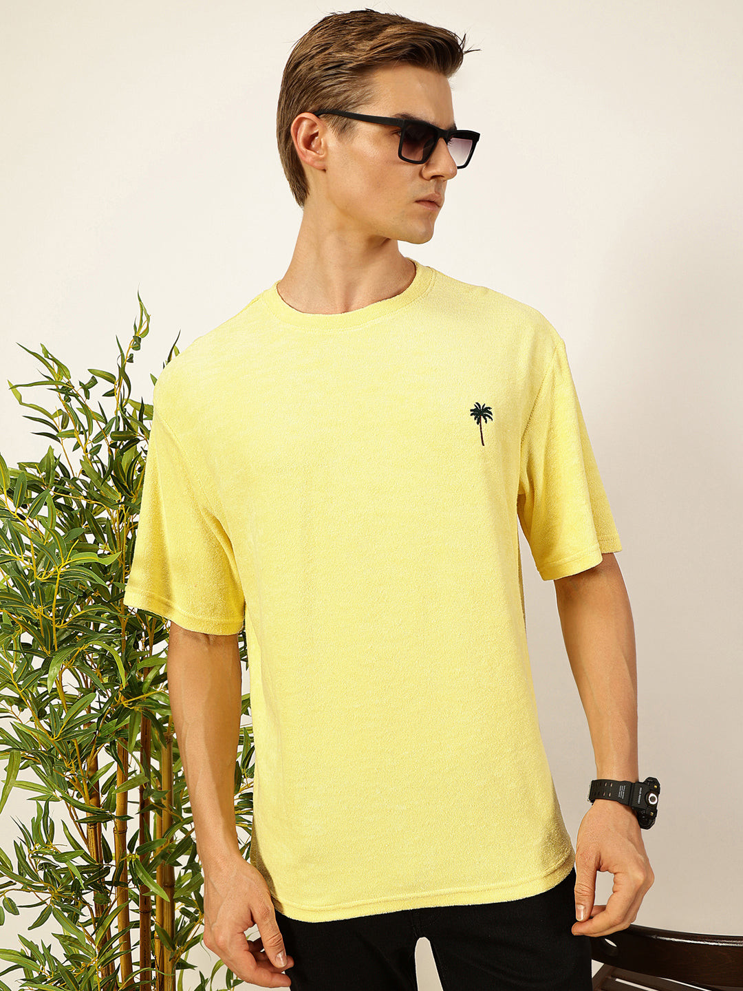 Thomas Scott Men Solid Round Neck Oversized Casual T-shirt