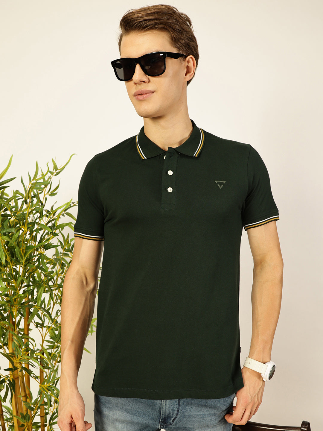 Thomas Scott Men Green Regular Fit Polo Tshirt - S
