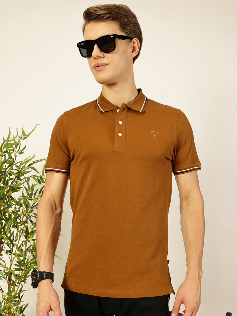 Thomas Scott Men Brown Regular Fit Polo Tshirt - S