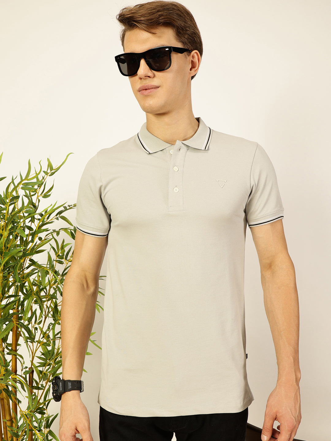 Thomas Scott Men Grey Regular Fit Polo Tshirt - S