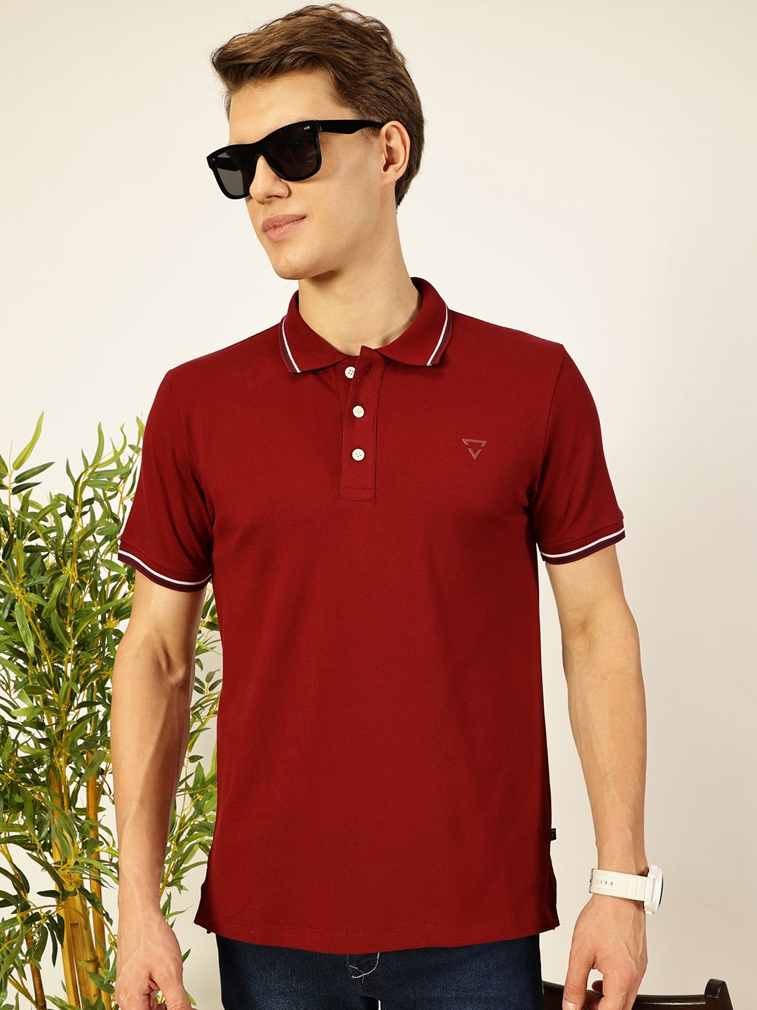 Thomas Scott Men Maroon Regular Fit Polo Tshirt - S