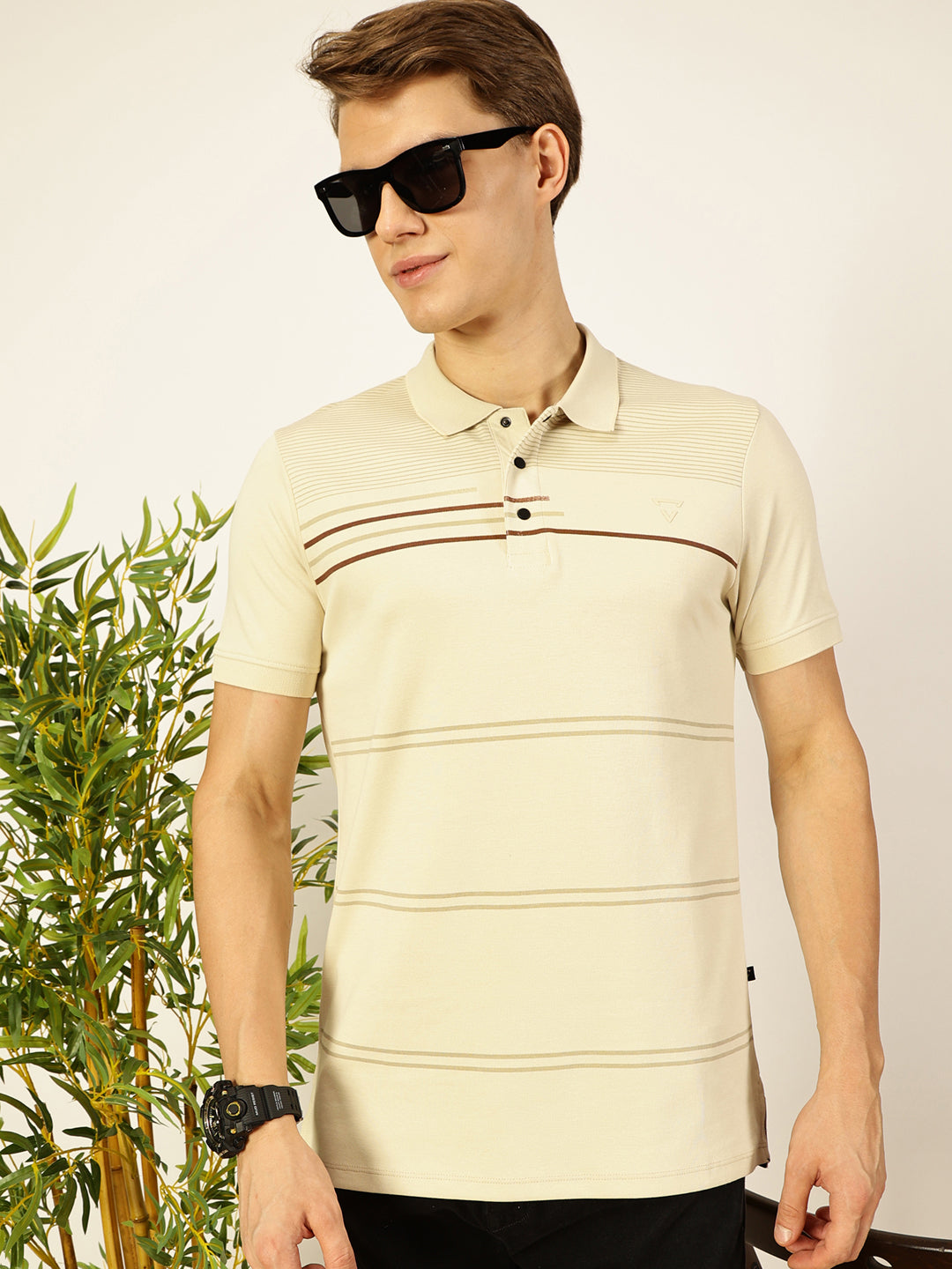 Thomas Scott Men Beige Cotton Polo Tshirt - S