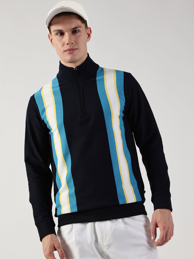 Thomas Scott Men Striped High Neck T-shirt
