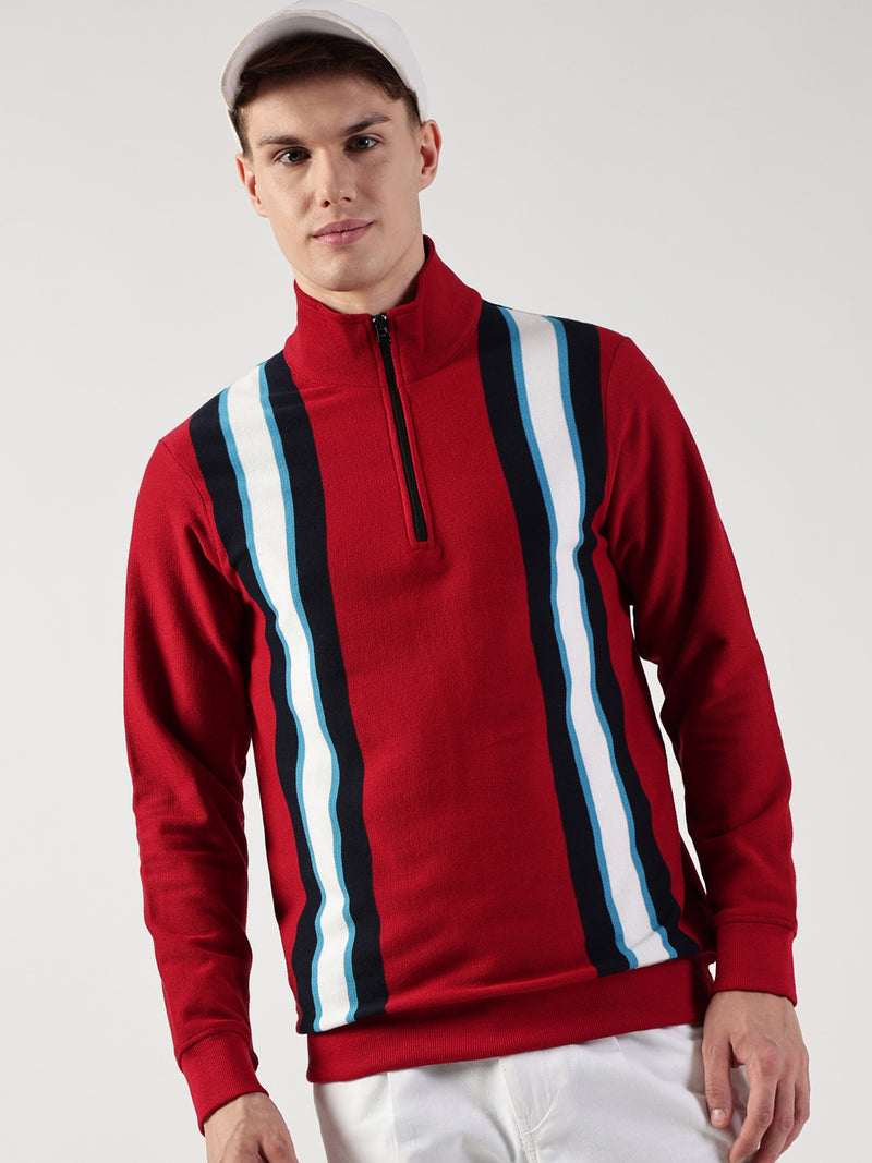 Thomas Scott Men Striped High Neck T-shirt