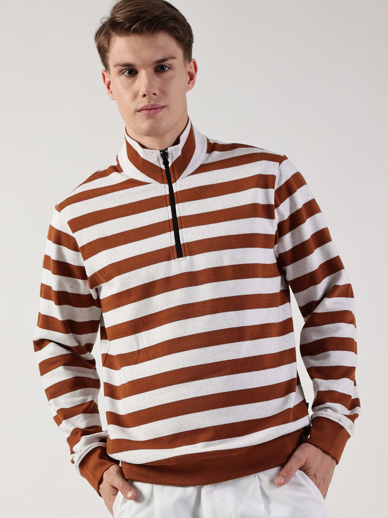 Thomas Scott Men Striped High Neck T-shirt