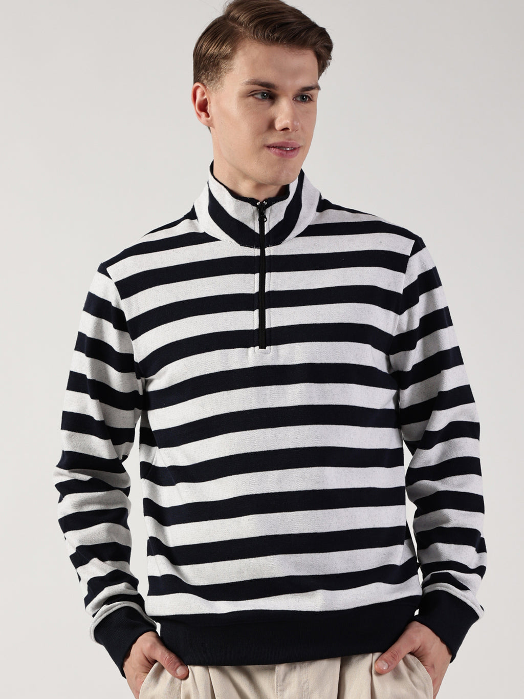 Thomas Scott Men Striped High Neck T-shirt