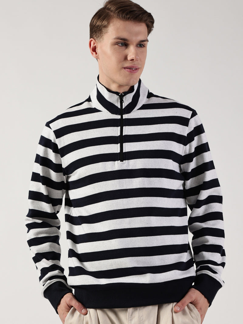 Thomas Scott Men Striped High Neck T-shirt