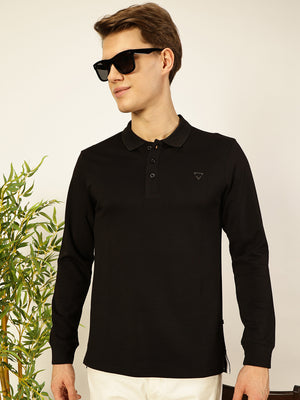 Black Regular Fit Long Sleeves Solid Tshirt For Men