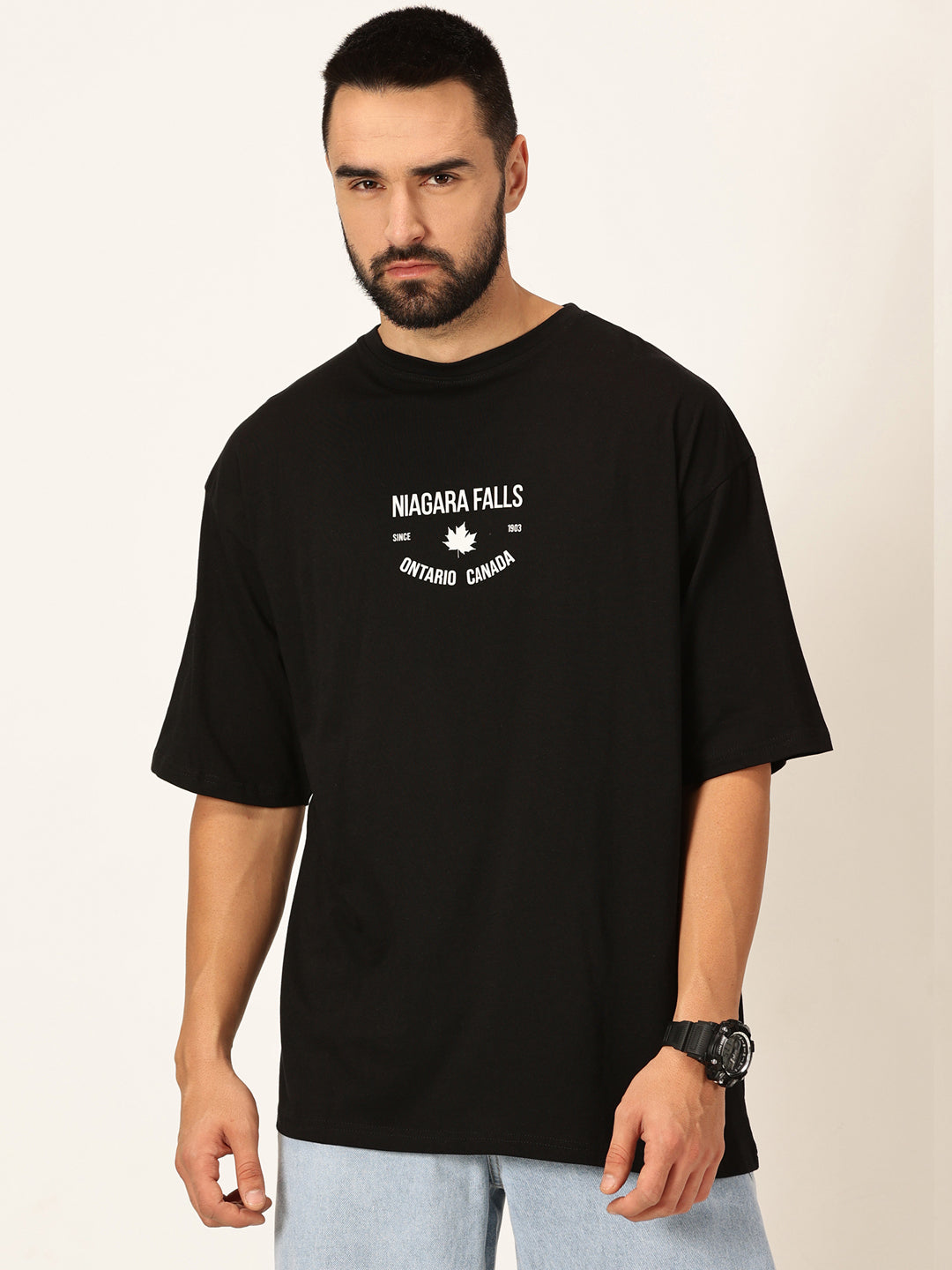 Thomas Scott Men Oversized Graphic Printed Drop-Shoulder Sleeves Cotton Bio Finish T-shirt