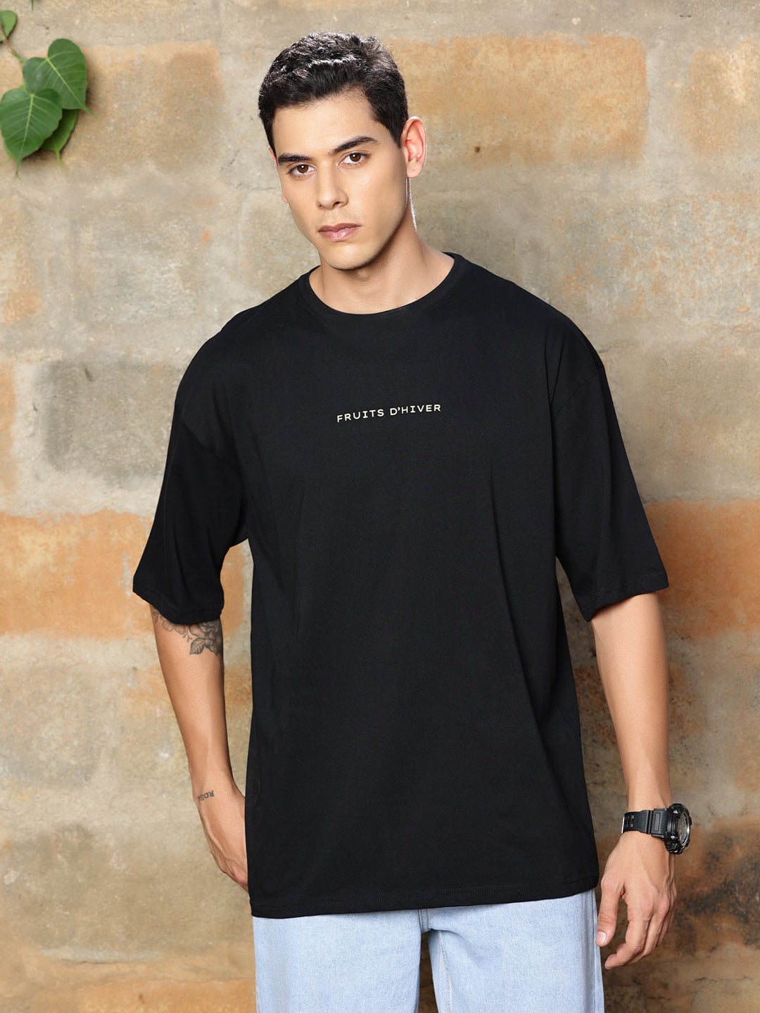 Thomas Scott Men Floral Printed Drop-Shoulder Sleeves Oversized Pure Cotton T-shirt