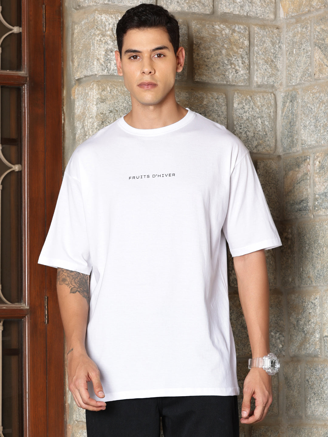 Thomas Scott Men Floral Printed Drop-Shoulder Sleeves Oversized Pure Cotton T-shirt