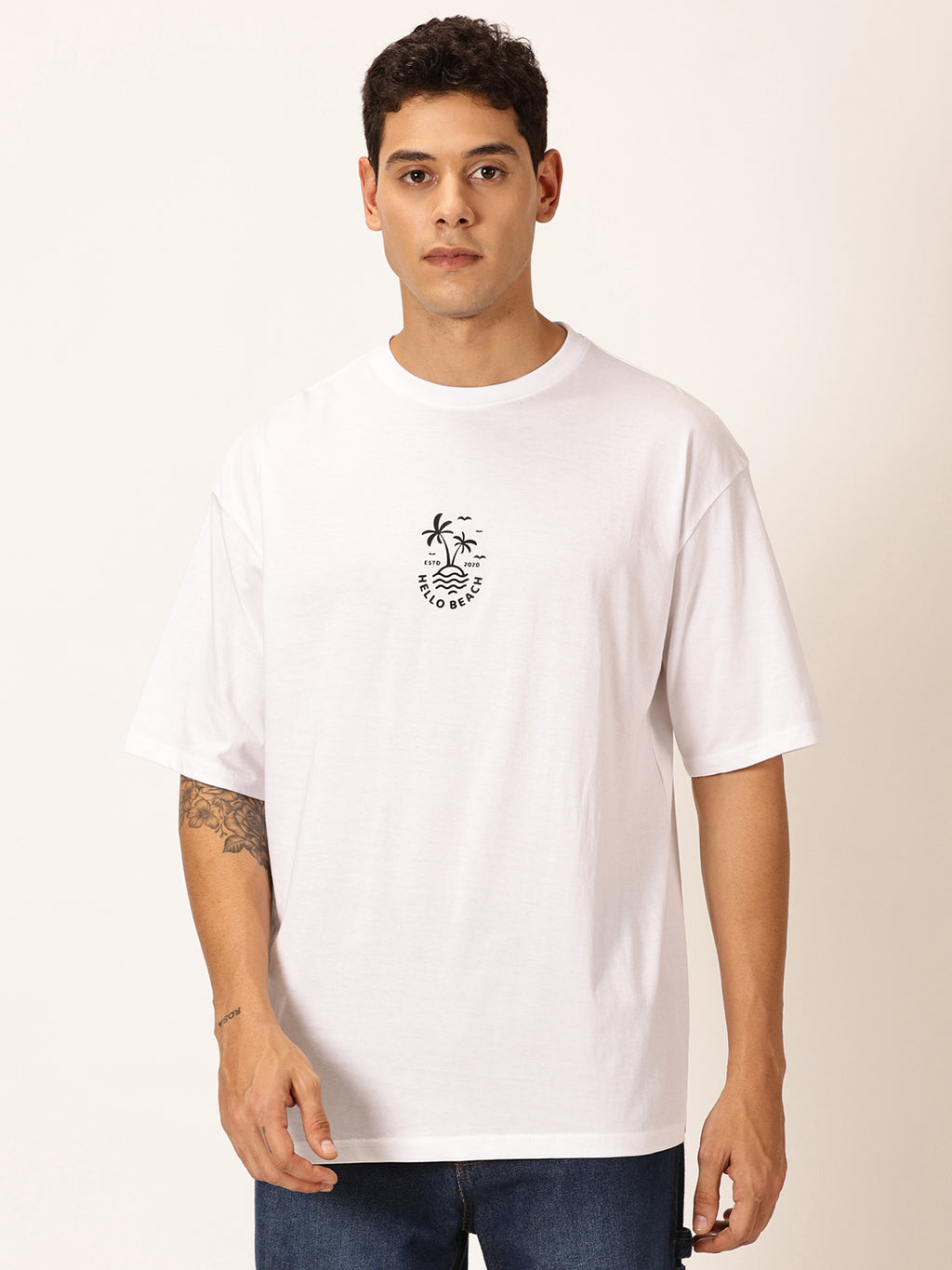 Thomas Scott Men Round Neck Typography Printed Cotton Oversized T-shirt