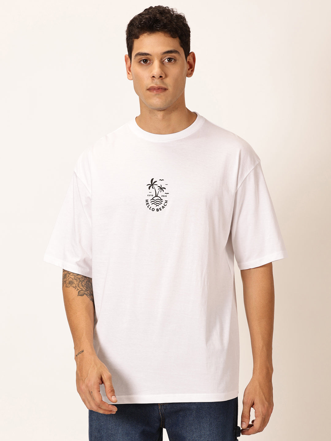 Thomas Scott Men Round Neck Typography Printed Cotton Oversized T-shirt