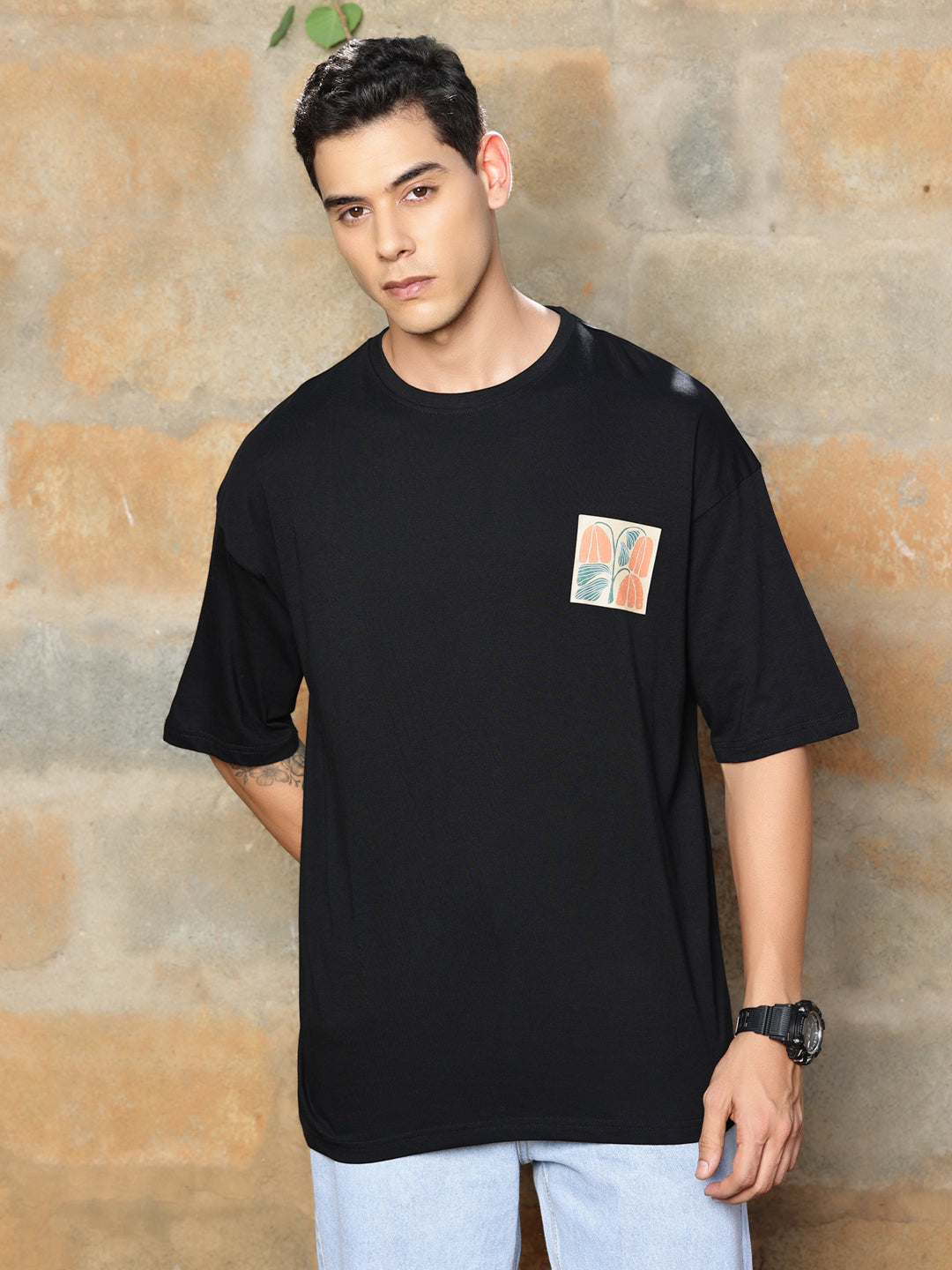 Thomas Scott Men Graphic Printed Drop-Shoulder Sleeves Oversized Pure Cotton T-shirt
