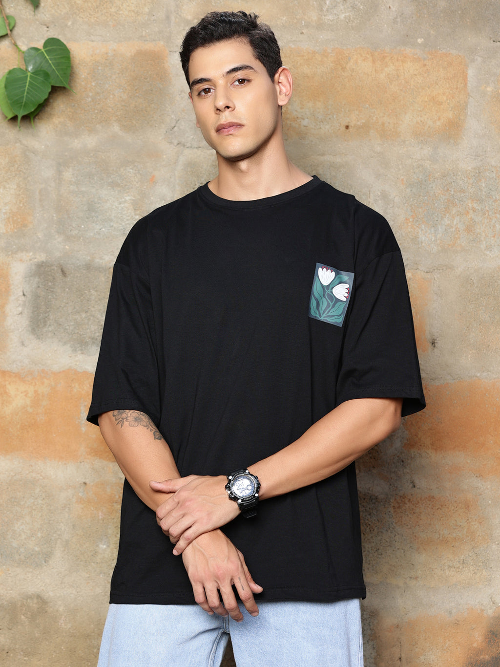 Thomas Scott Men Graphic Printed Drop-Shoulder Sleeves Oversized Pure Cotton T-shirt